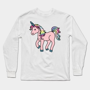 Pink Unicorn with Colorful Mane and Tail and Glitter (textured) Horn and Feet Long Sleeve T-Shirt